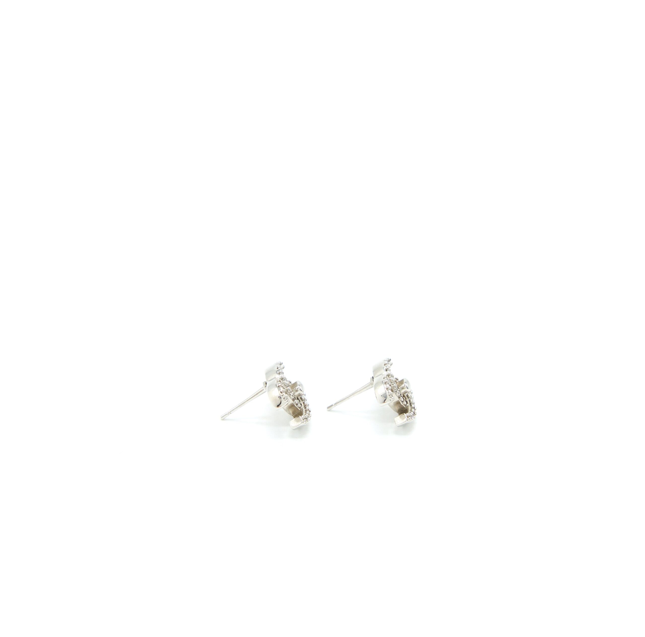 Chanel CC Logo Earrings Crystal Silver Tone - Image 2