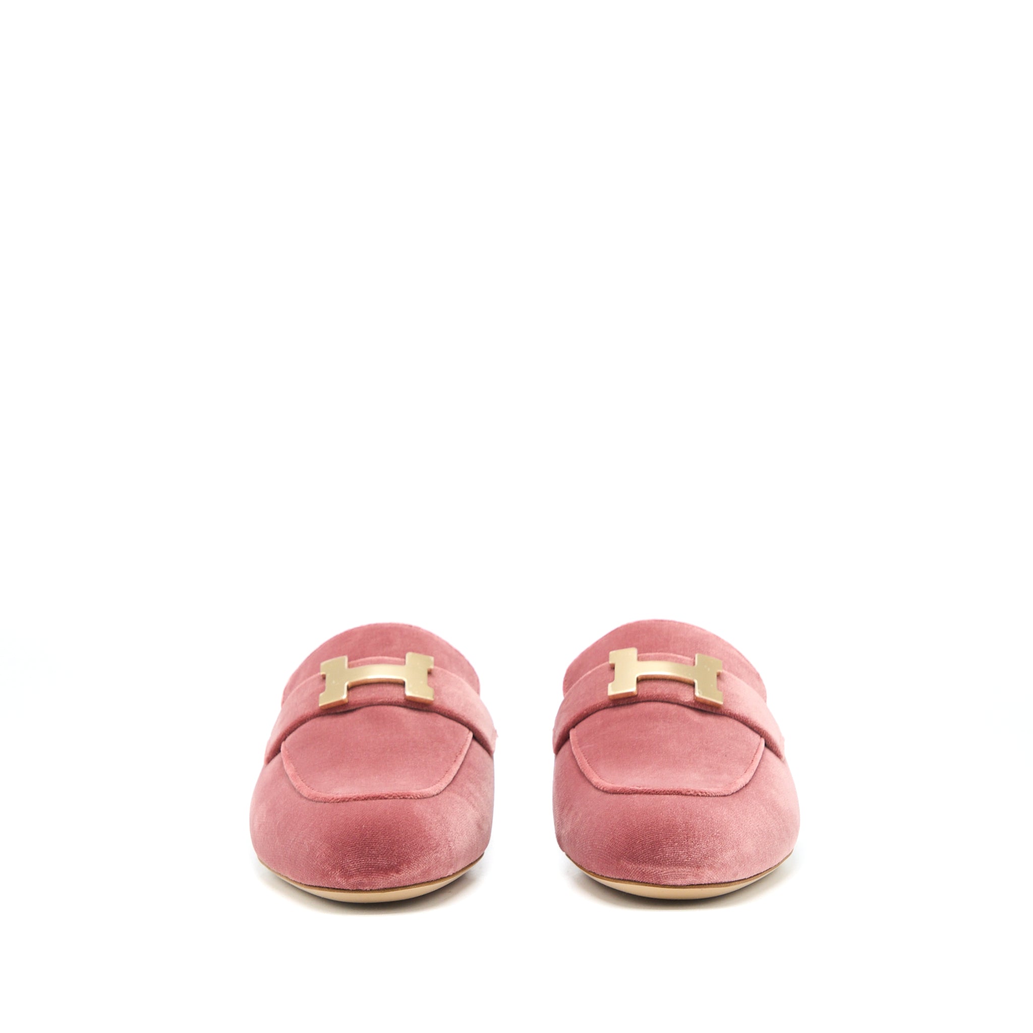 Hermes Size 35 Trocadero Rose Poudre Velvet H Logo Buckle Mule Slide Shoes GHW - Image 2