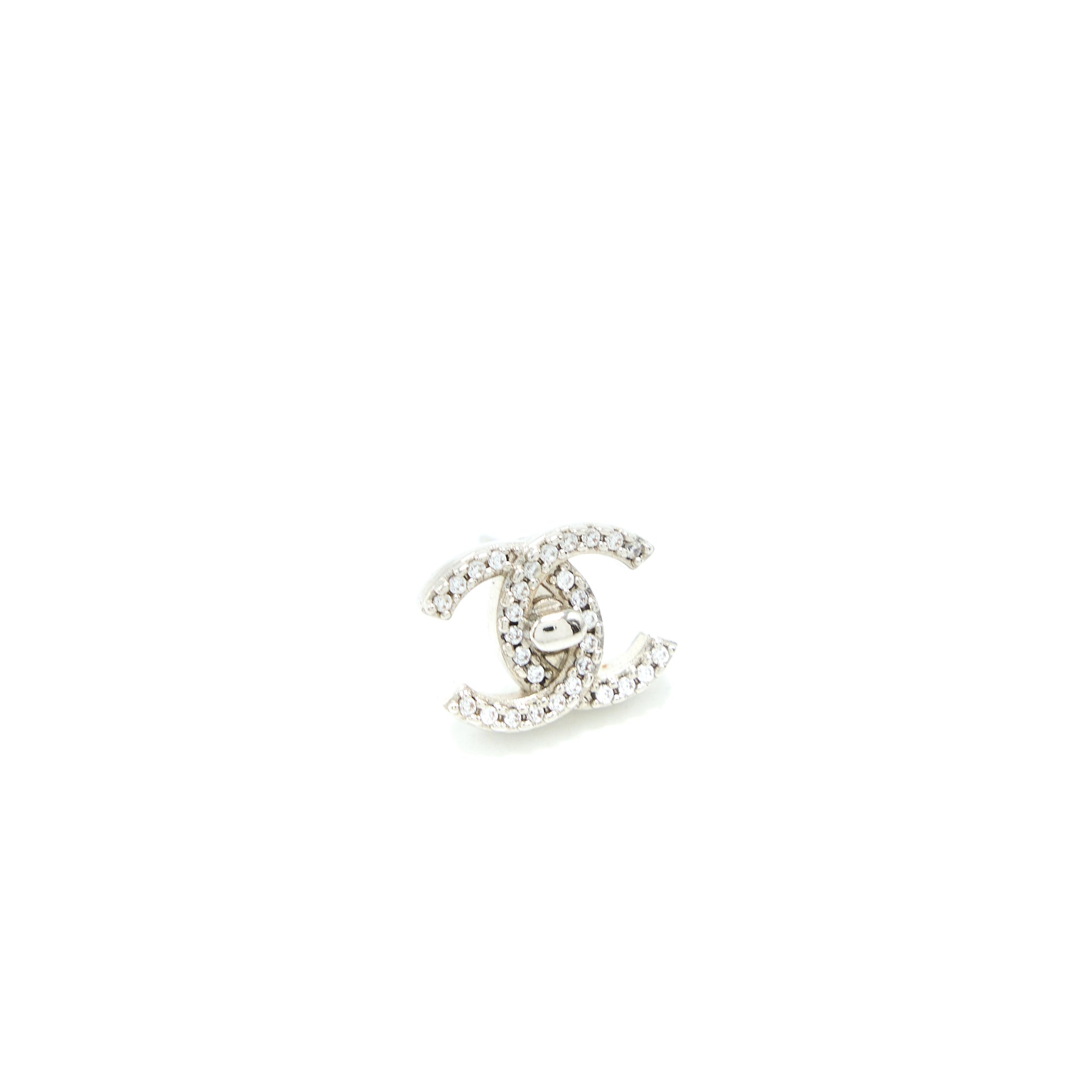 Chanel CC Logo Earrings Crystal Silver Tone - Image 3