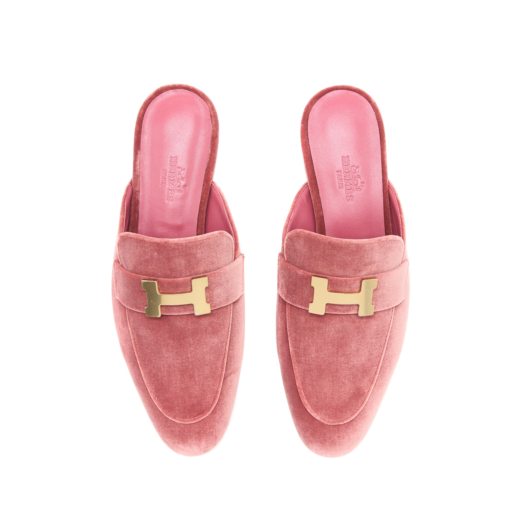 Hermes Size 35 Trocadero Rose Poudre Velvet H Logo Buckle Mule Slide Shoes GHW - Image 3
