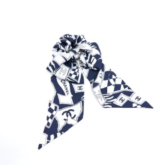 Chanel 23C CC Logo Hair Tie Navy/White