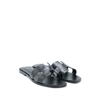 Hermes Size 37.5 Oran Sandal Calfskin Black