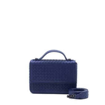 Bottega Veneta Top handle Crossbody Bag Navy Blue With Black Hardware