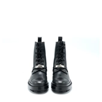 Hermes Size 37 Funk Ankle Boot with Kelly Buckle Glazed Calfskin Black SHW
