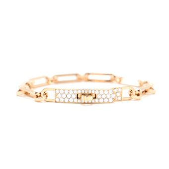 Hermes Size SH Kelly Chain Bracelet Rose Gold with Diamonds