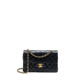 Chanel Vintage Small Classic Double Flap Bag Lambskin Black GHW