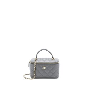 Chanel Top Handle Long Vanity with Chain Lambskin Grey LGHW (Microchip)