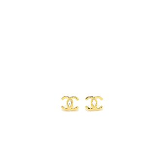 Chanel CC Logo Earring with Diamond Shaped Crystal Gold Tone