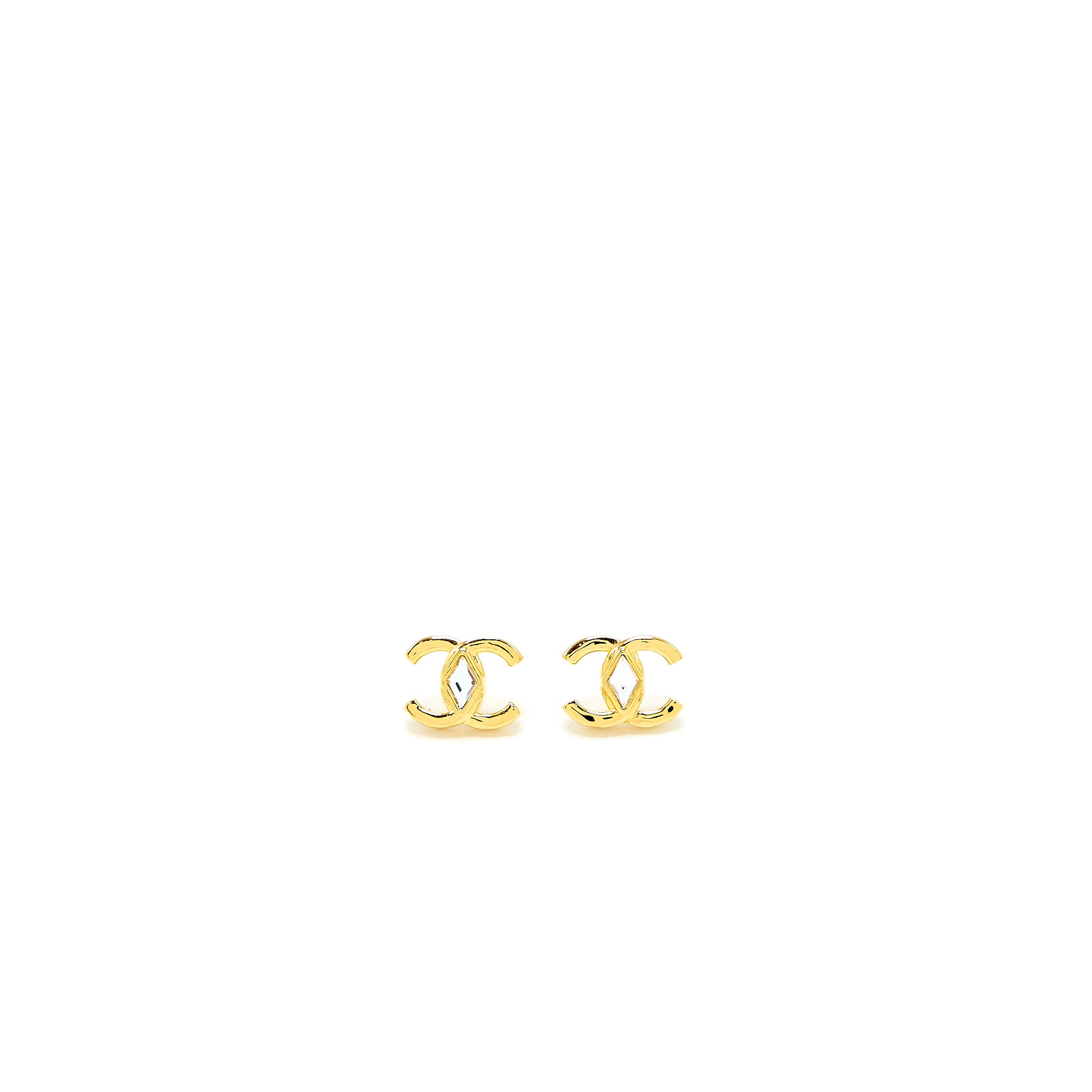 Chanel CC Logo Earring with Diamond Shaped Crystal Gold Tone