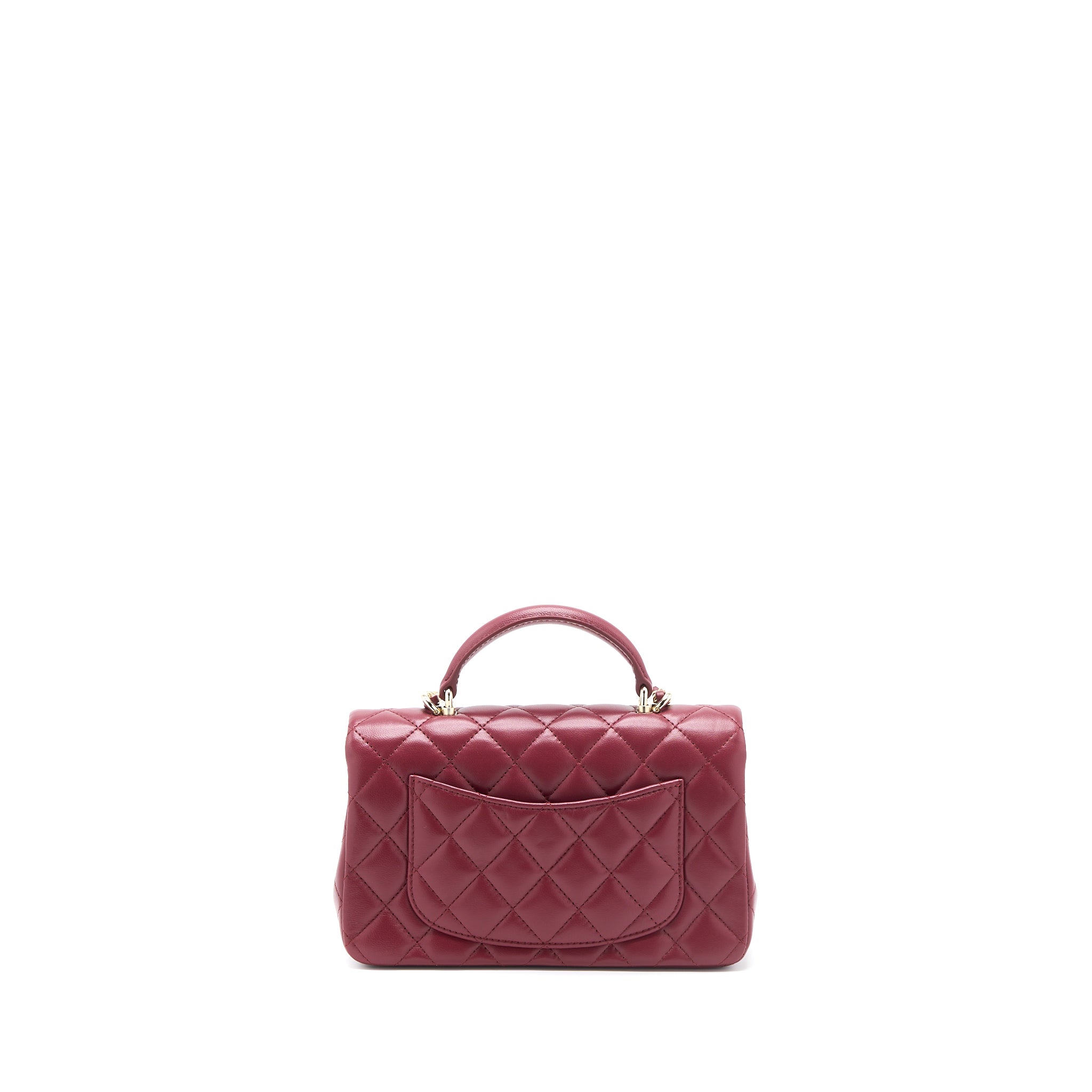 Chanel Top Handle Mini Rectangular Flap Bag Lambskin Burgundy GHW (Microchip) - Image 2