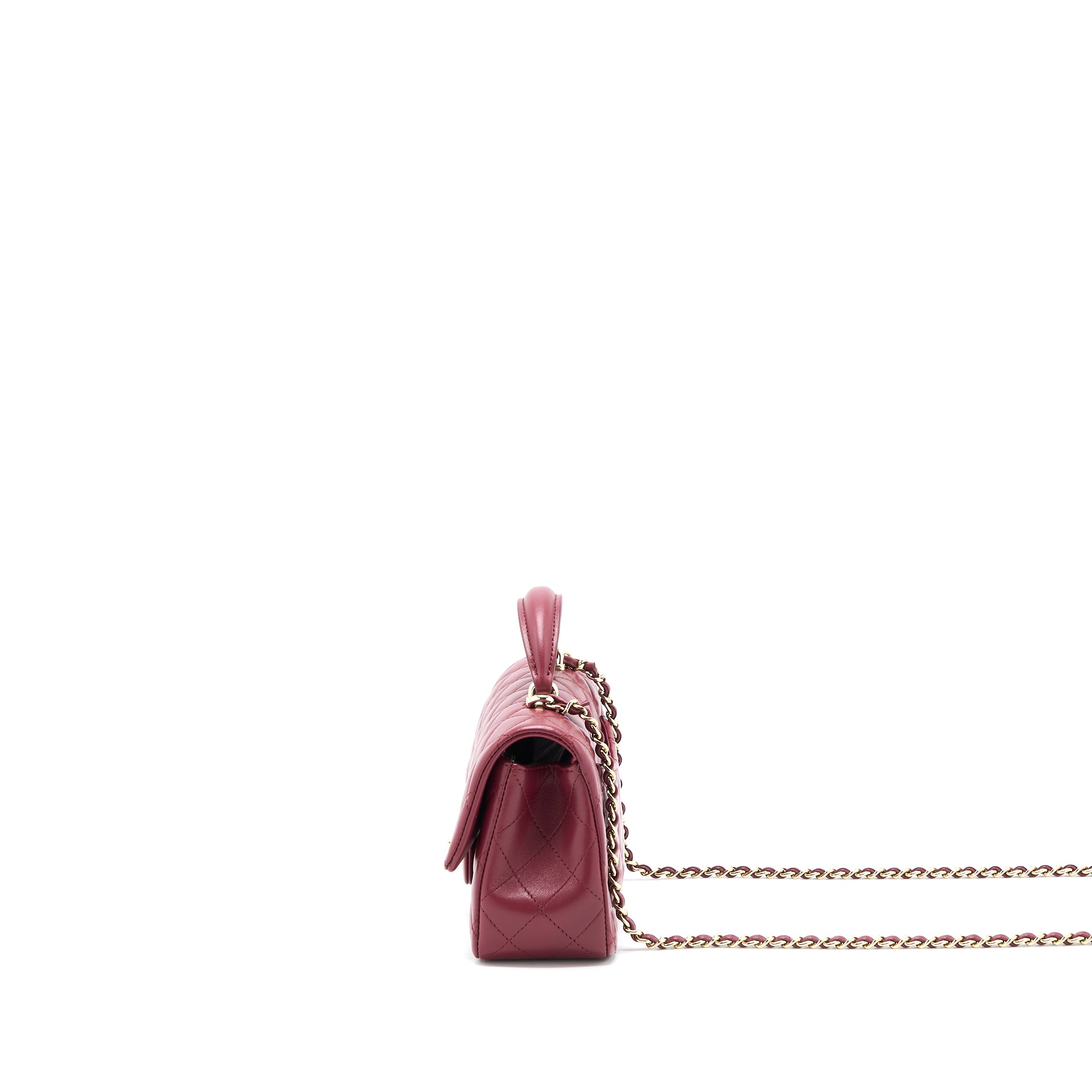 Chanel Top Handle Mini Rectangular Flap Bag Lambskin Burgundy GHW (Microchip) - Image 3