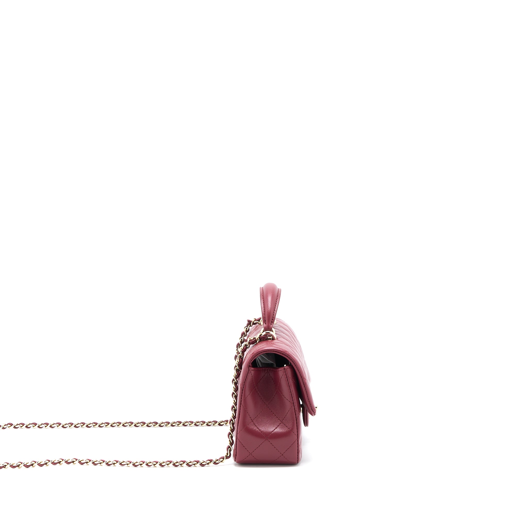 Chanel Top Handle Mini Rectangular Flap Bag Lambskin Burgundy GHW (Microchip) - Image 4