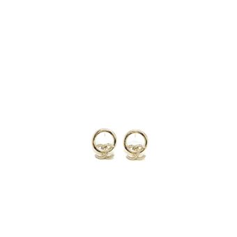 Chanel 22K Round CC Logo Earring Light Gold Tone