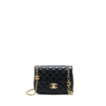Chanel 22K Coco Chain Quilted Flap Bag Lambskin Black Brushed GHW (Microchip)