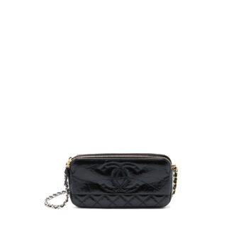 Chanel Double Zip Wallet On Chain Aged Calfskin Black Multicolour Hardware