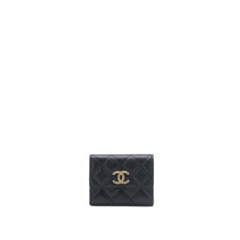Chanel 23P Detailed CC logo Flap Card Holder Caviar Black LGHW (Microchip)
