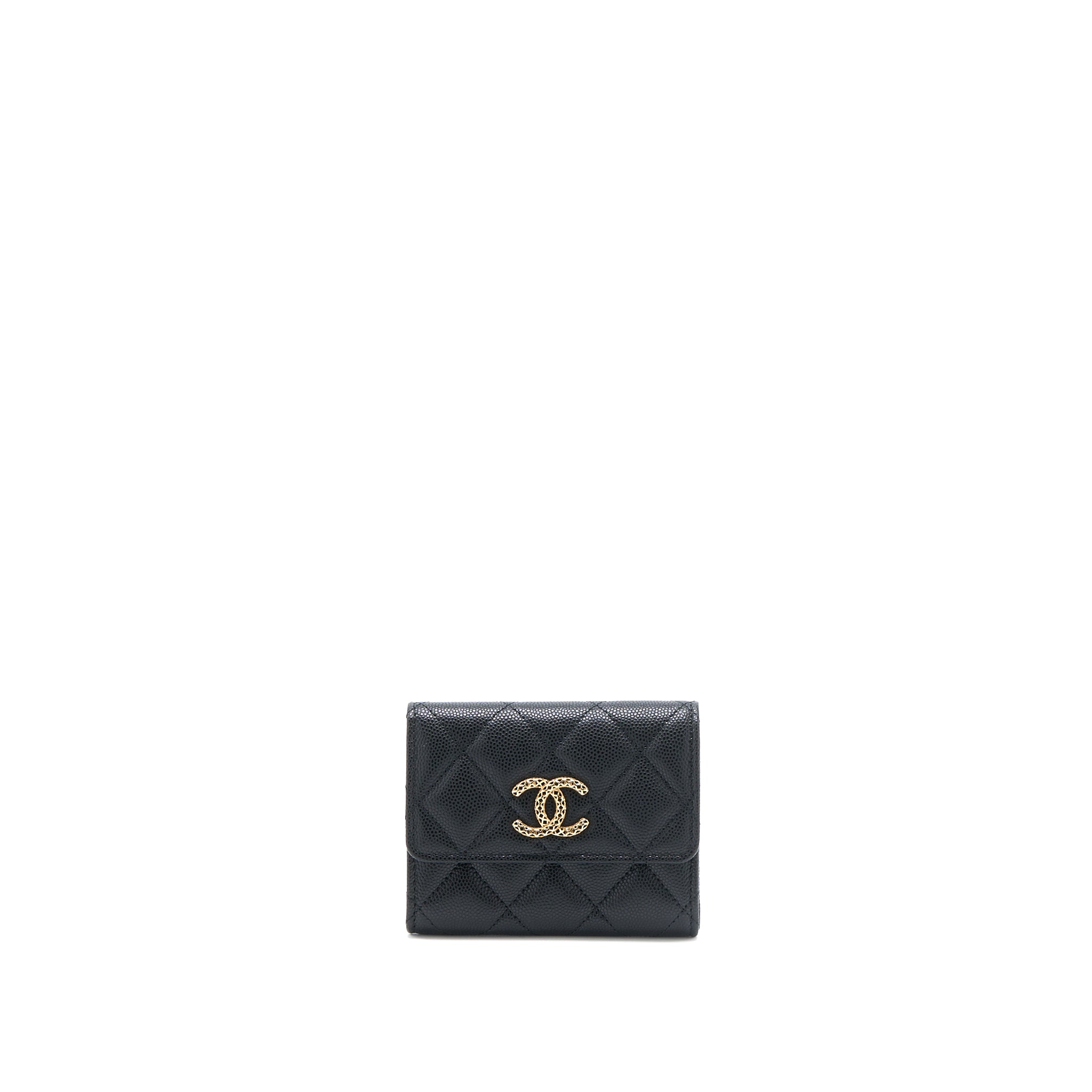 Chanel 23P Detail Logo Flap Card Holder Caviar Black LGHW (Microchip)