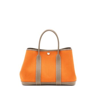 Hermes Garden Party 30 Canvas/Negonda Orange/Etoupe SHW Stamp Square Q