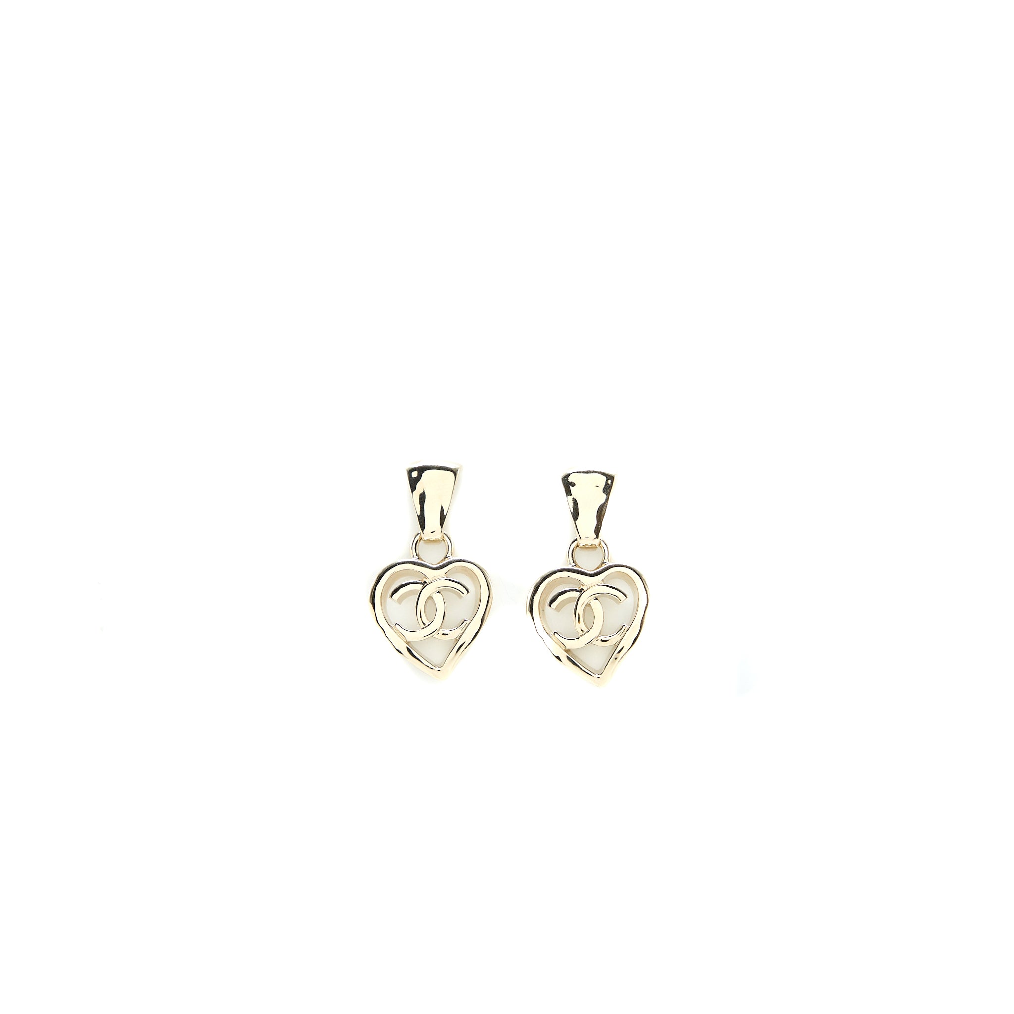 Chanel Heart Shape Dropped Earring Light Gold Tone