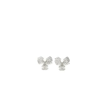 Chanel Ribbon with CC Drop Earrings Pearl/Crystal Silver Tone