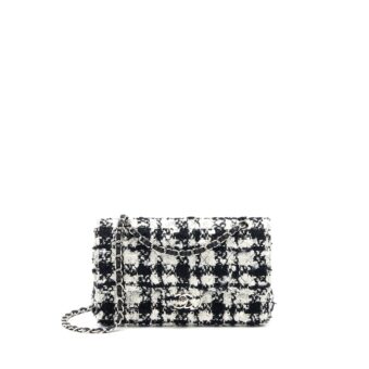 Chanel Vintage Medium Classic Flap Bag Tweed Black And White SHW