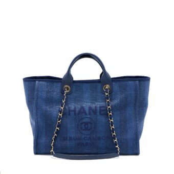 Chanel Deauville Tote Bag Canvas Dark Blue LGHW