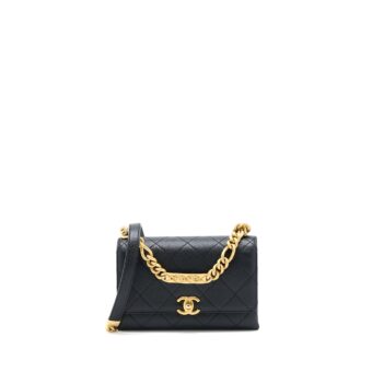 Chanel Detail Chain Flap Bag Grained Calfskin Black GHW (Microchip)