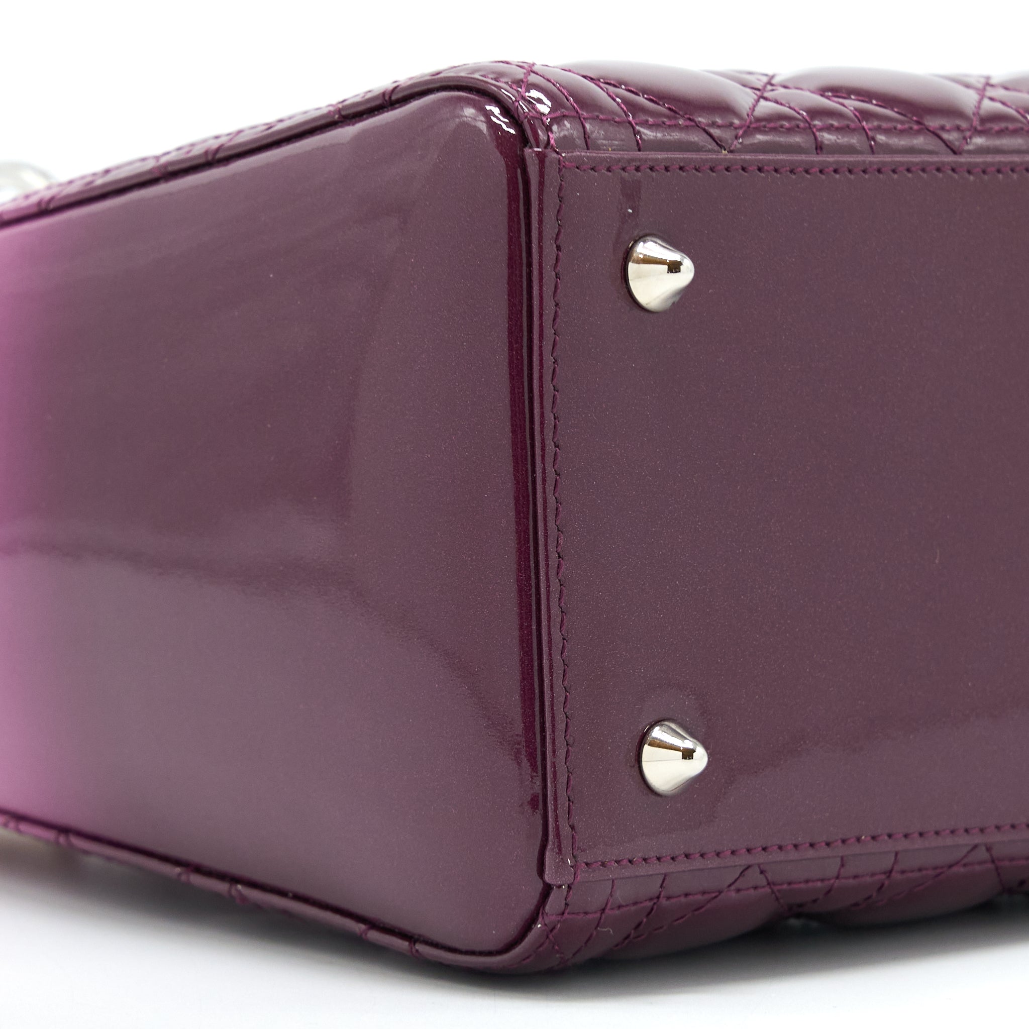 Dior Medium Lady Dior Patent White/Purple SHW - Image 11