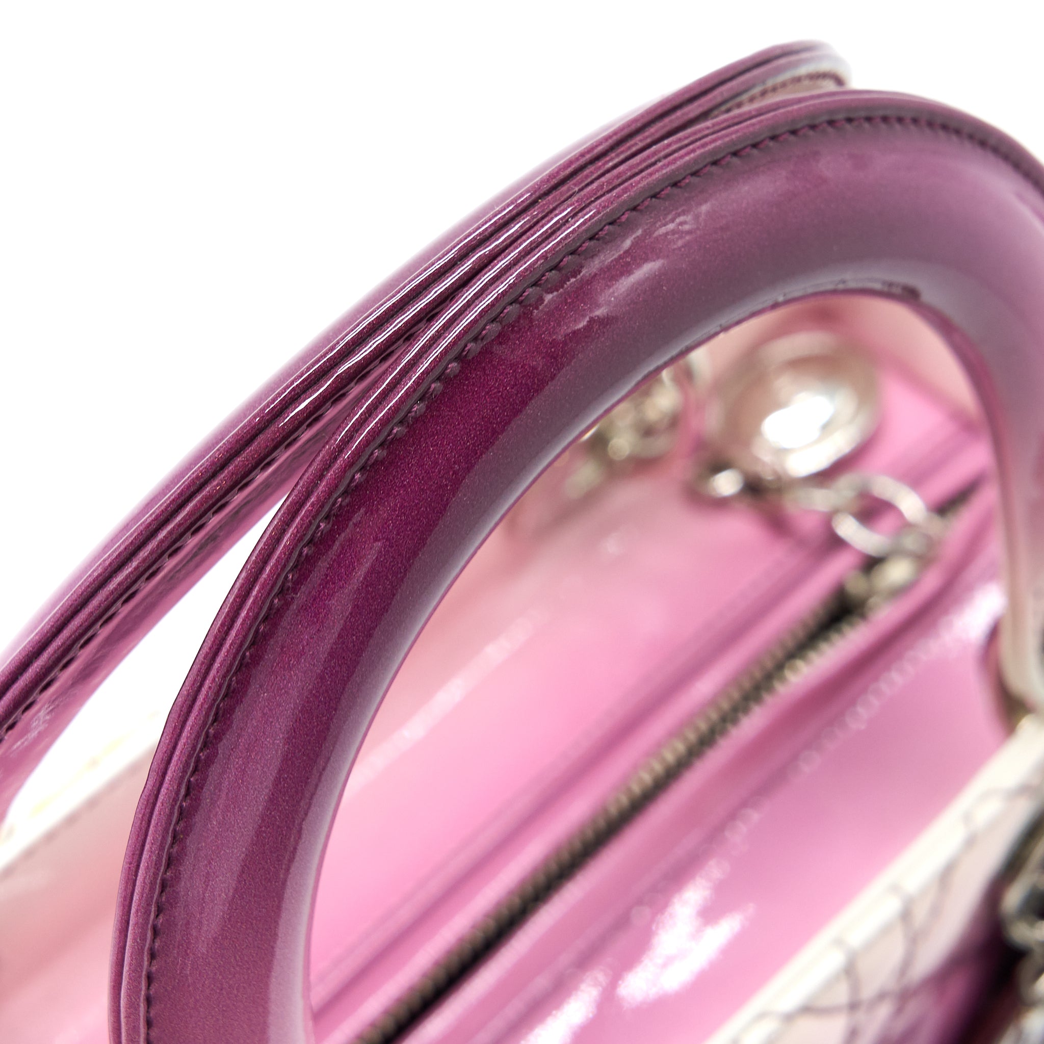 Dior Medium Lady Dior Patent White/Purple SHW - Image 9