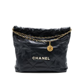 Chanel 22 Bag Medium Shiny Calfskin Black GHW (Microchip)