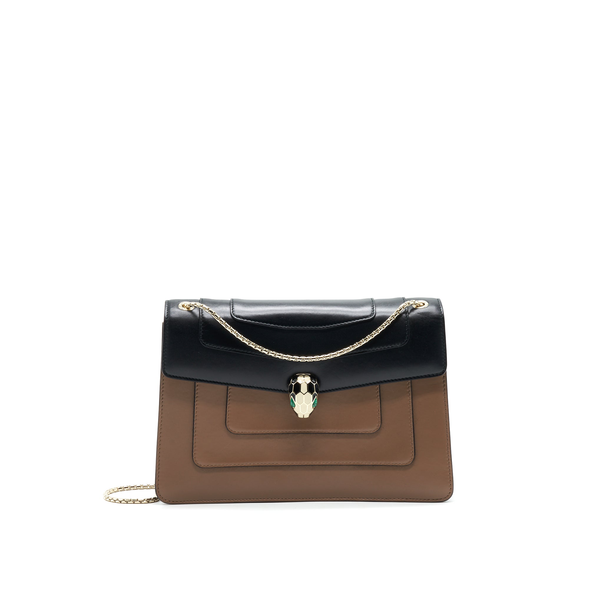 BVLGARI SERPENTI FOREVER SHOULDER BAG IN DARK BEIGE AND BLACK