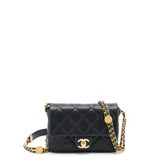 Chanel 22A Small Flap Bag With Button On Chains Caviar Black Brushed GHW
