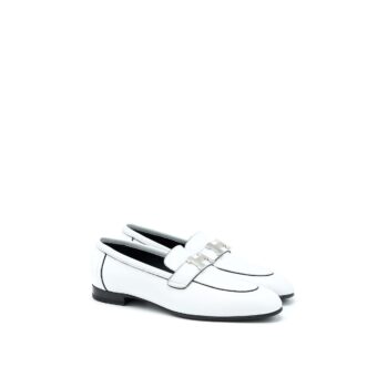 Hermes Size 38 Paris Loafer White SHW