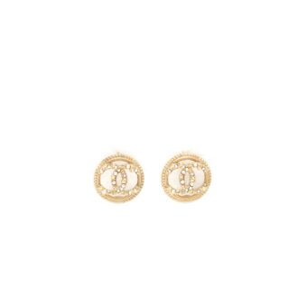 Chanel Round CC Logo Crystal and Pearl Earrings GHW