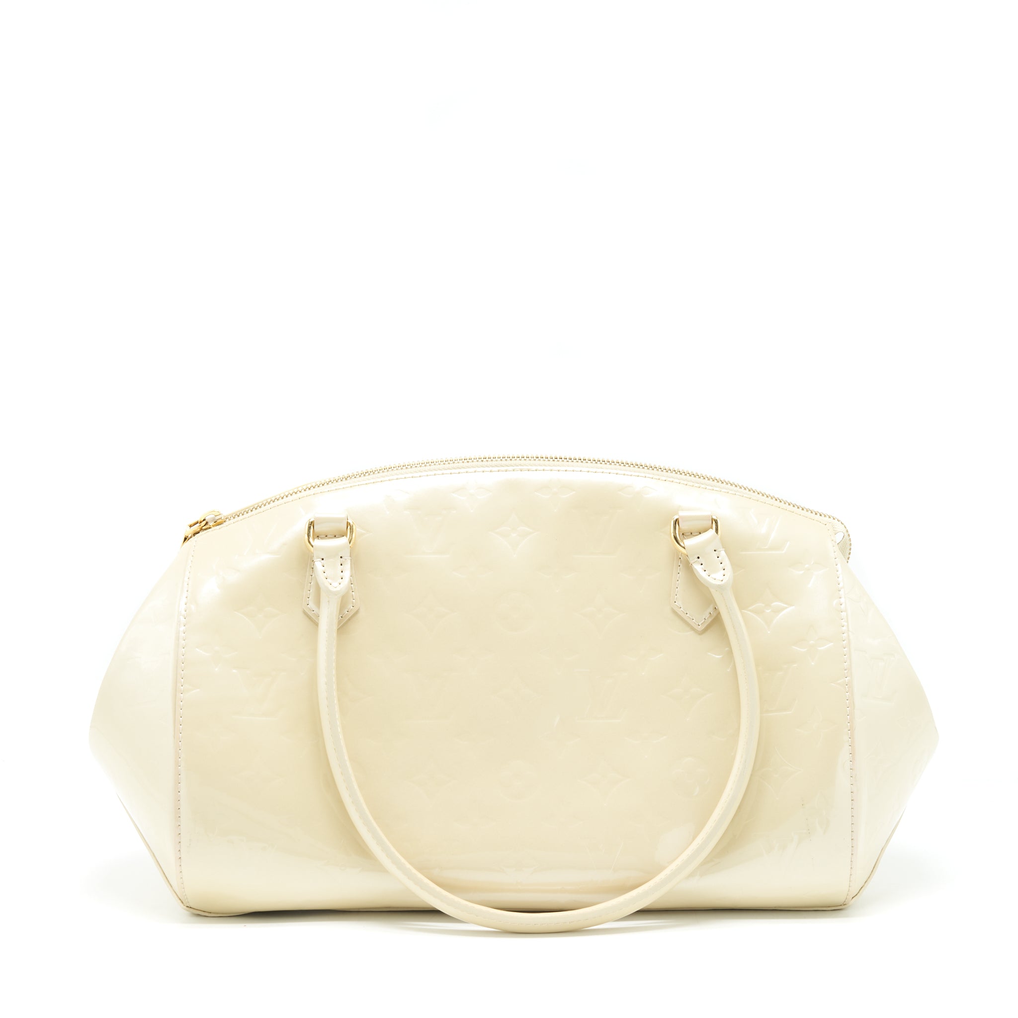 Louis Vuitton Vintage Bowling Tote Shoulder Bag Patent white GHW