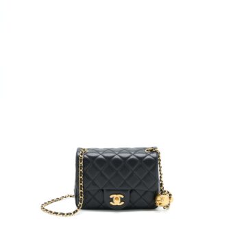 Chanel Pearl Crush Mini Square Flap Bag Lambskin Black GHW (Microchip)