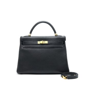 HERMES KELLY 32 BLACK GHW STAMP K