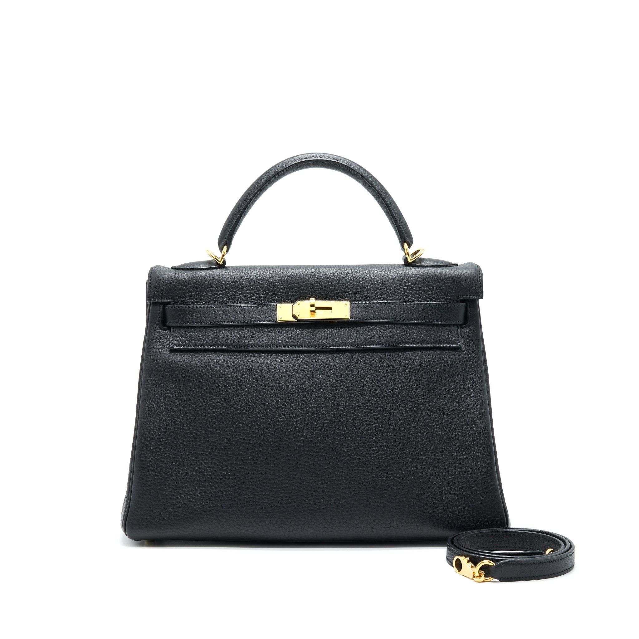 HERMES KELLY 32 BLACK GHW STAMP K