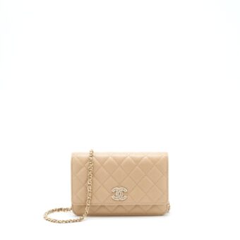 Chanel 22S detailed Logo Wallet on chain Caviar Dark beige with LGHW (microchip)