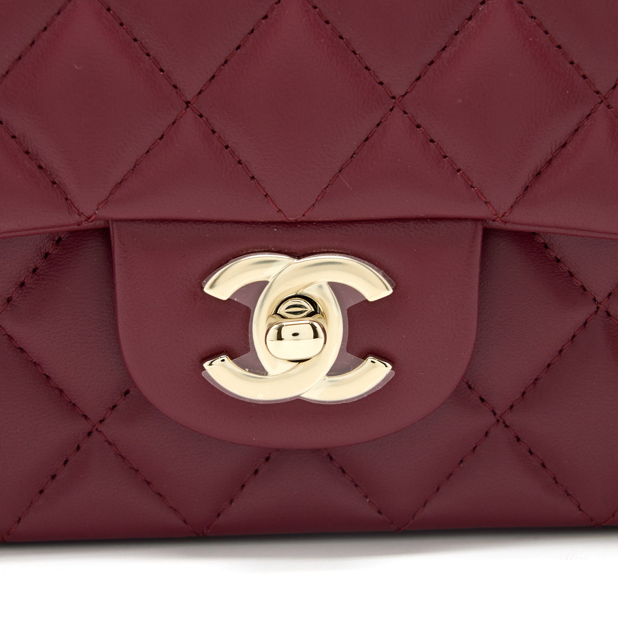 Chanel Top Handle Mini Rectangular Flap Bag Lambskin Burgundy GHW (Microchip) - Image 7
