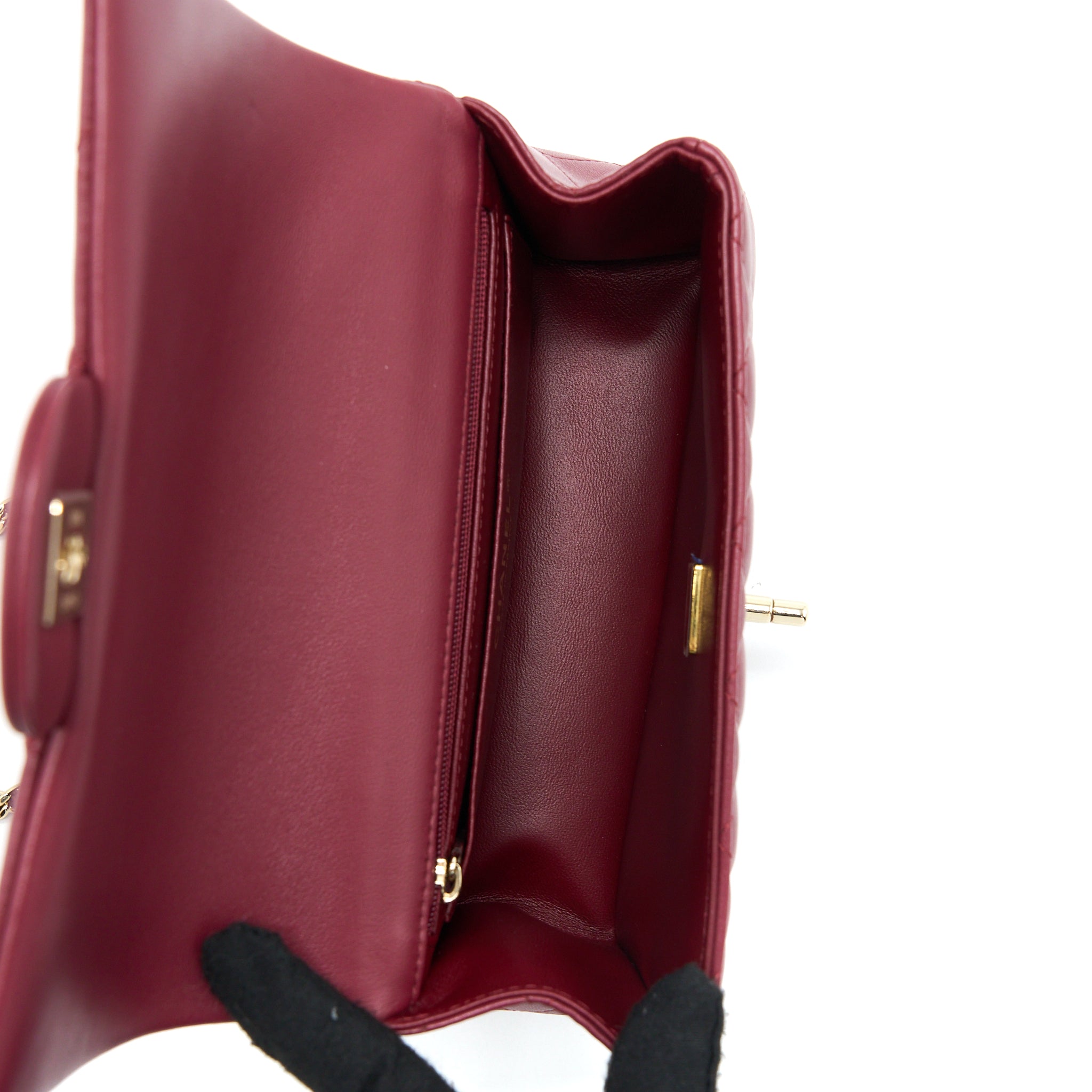 Chanel Top Handle Mini Rectangular Flap Bag Lambskin Burgundy GHW (Microchip) - Image 6