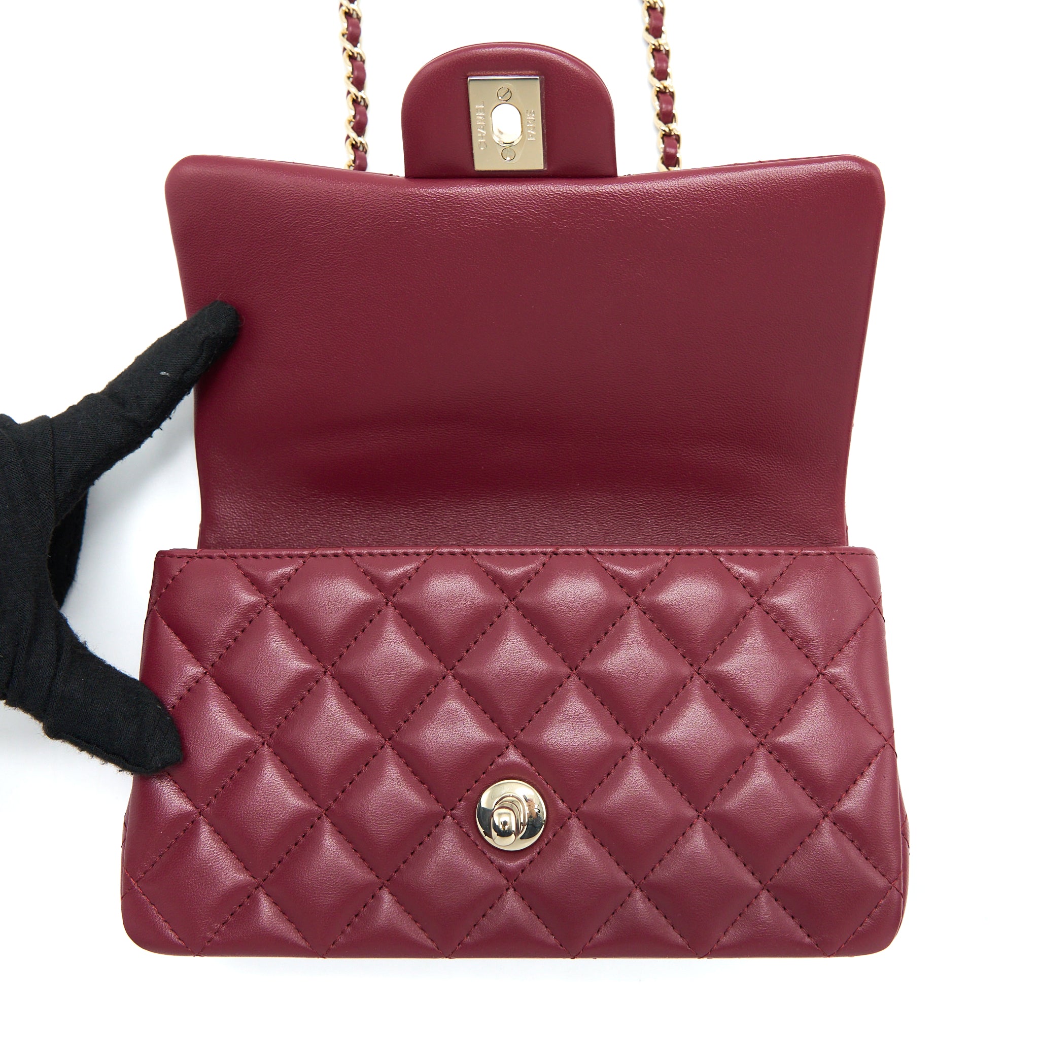 Chanel Top Handle Mini Rectangular Flap Bag Lambskin Burgundy GHW (Microchip) - Image 11