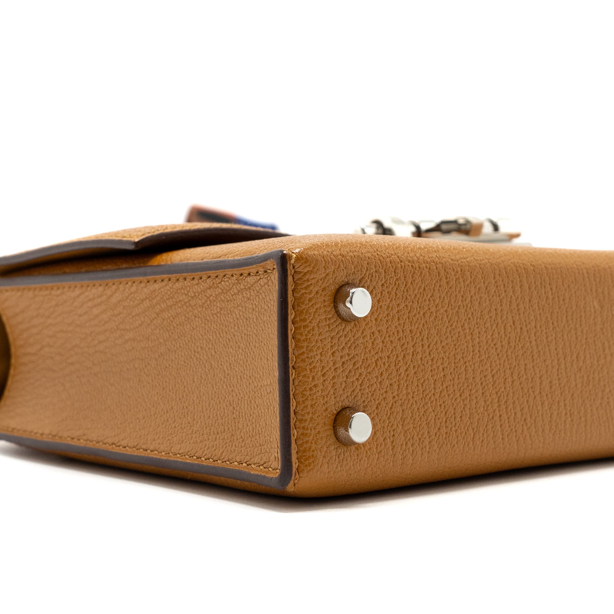 Hermes Mini Strap Verrou Bag Chevre Mysore Caramel/Multicolour SHW Stamp Z - Image 12