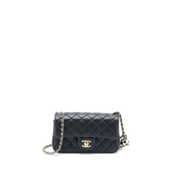 Chanel 23C Pearl Crush Mini Rectangular Flap Bag Lambskin Black LGHW (Microchip)