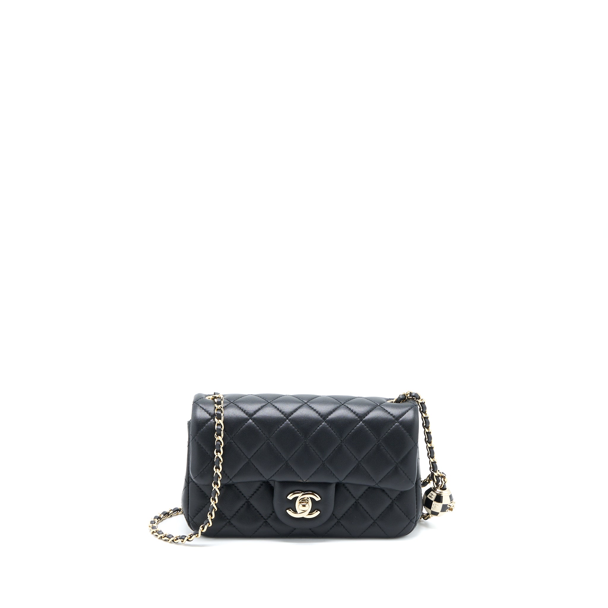 Chanel 23C Pearl Crush Mini Rectangular Flap Bag Lambskin Black LGHW (Microchip)