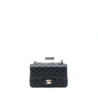 Chanel Mini Rectangular Flap Bag Lambskin Black LGHW (Microchip)