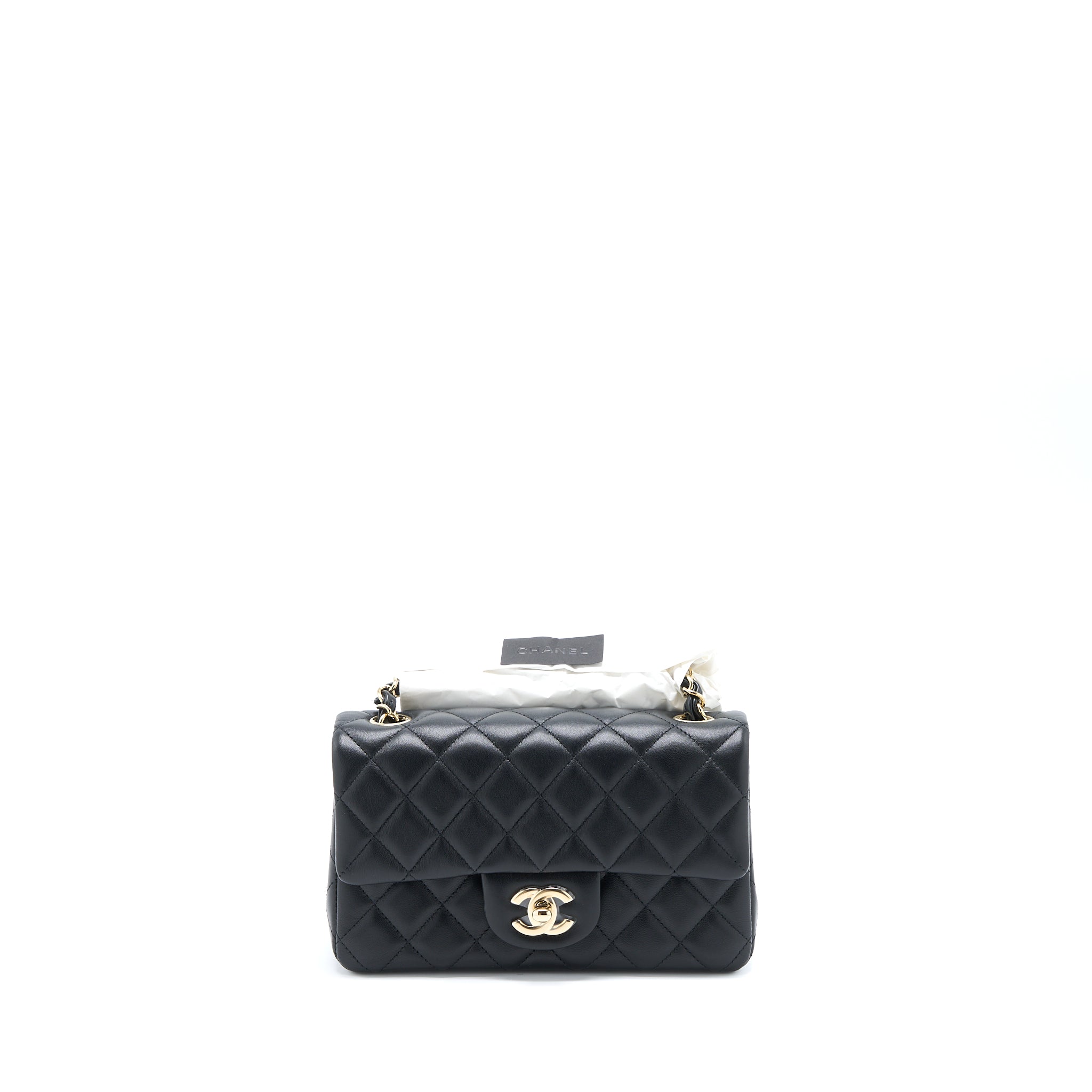 Chanel Mini Rectangular Flap Bag Lambskin Black LGHW (Microchip)
