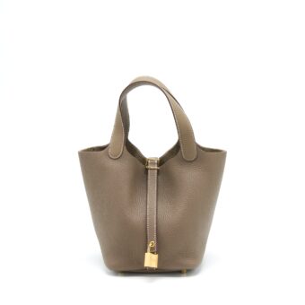Hermes picotin 18 lock bag clemence leather etoupe with GHW stamp Y