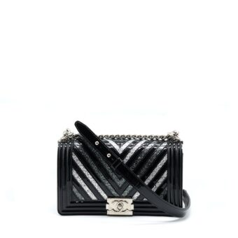 Chanel Medium Boy Bag Chevron Limited Patent Black SHW