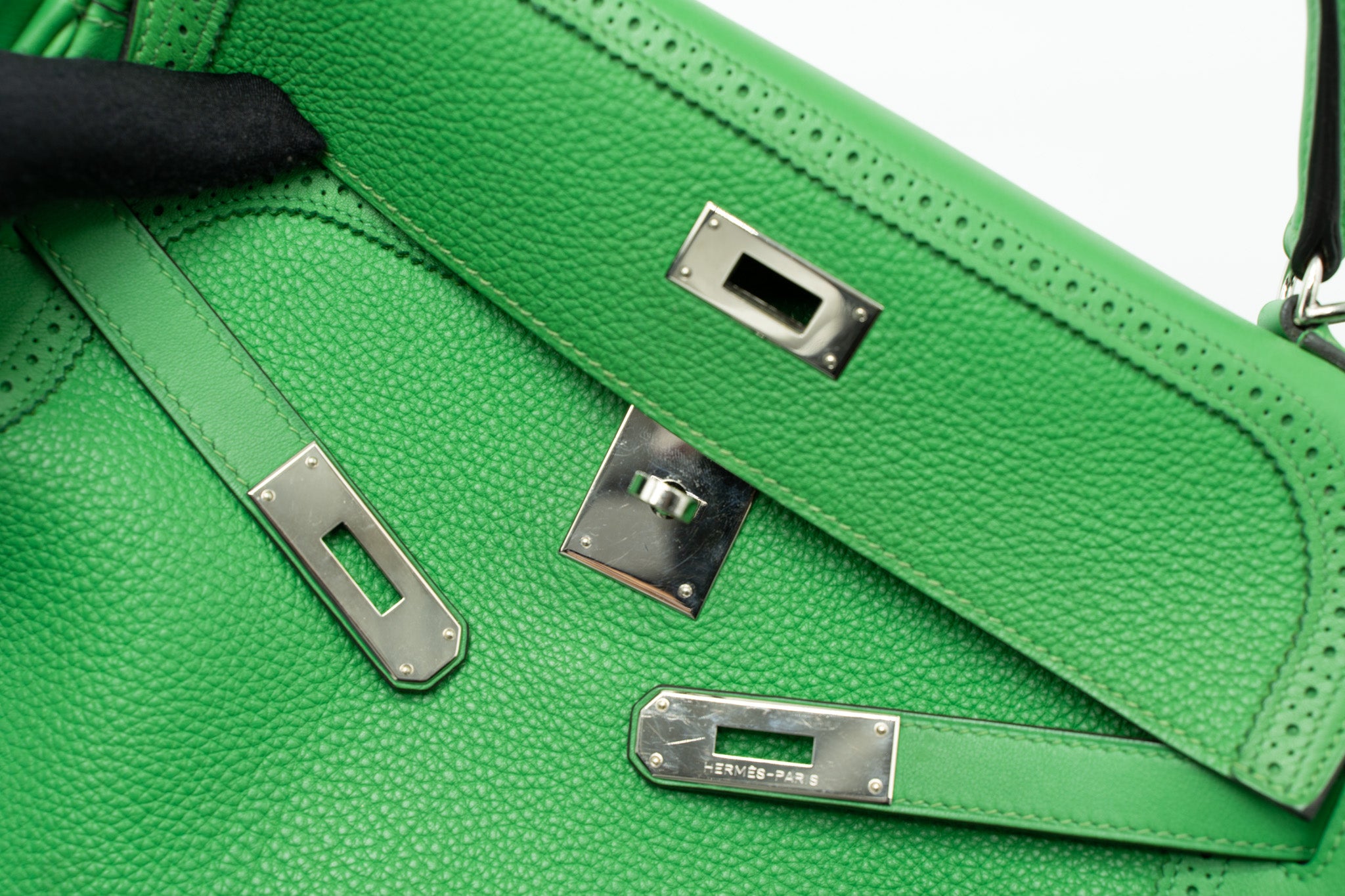 Hermes Kelly 32 Ghillies Togo/Swift Bamboo SHW Stamp Square R - Image 8